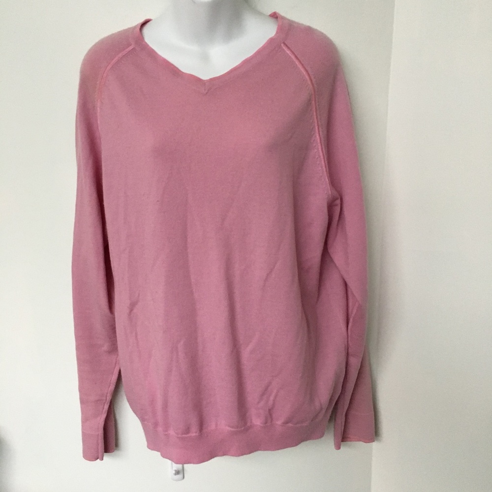 Ian Poulter Design Sweater V Neck Pullover Size M Pink 100% Merino Wool